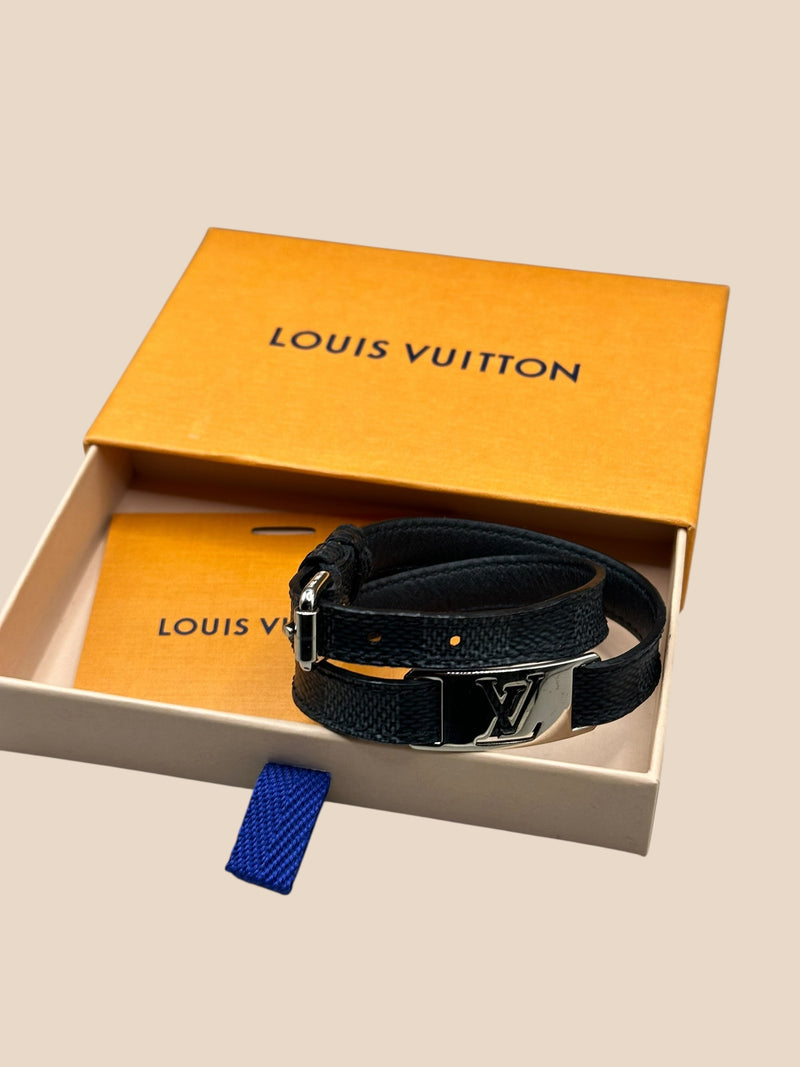 Originele Louis Vuitton Damier Graphite dubbel gewikkelde leren armband